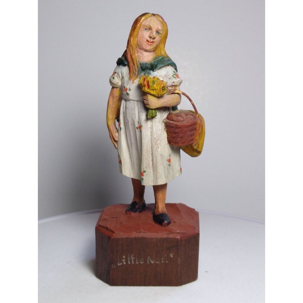 ANRI 5" Vintage Wood Figurine "Little Nell" Hand-Carved Painted Italy Folk Art